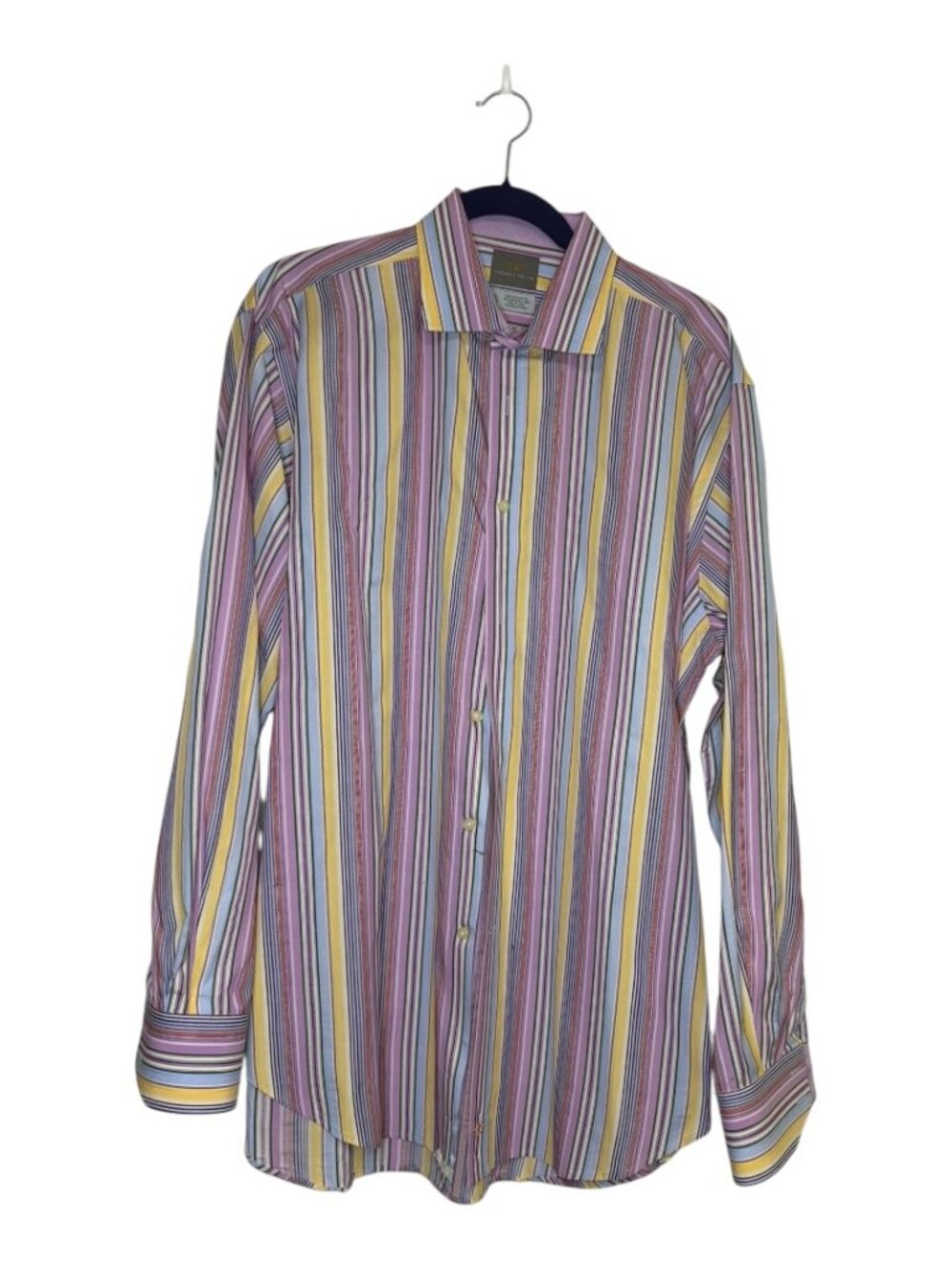 Thomas Dean Colorfully Striped Long Sleeve Shirt With Flip Cuffs - Size XL